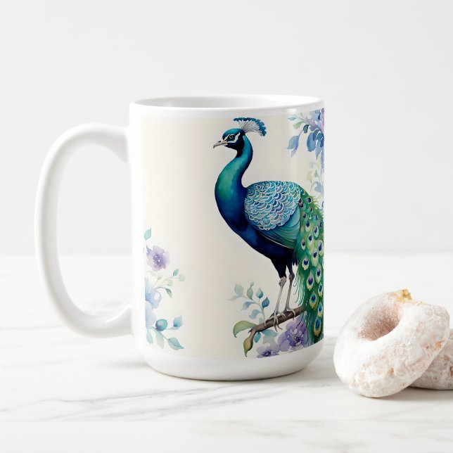 Mug Aquarelle florale Peacock (Avec donut)