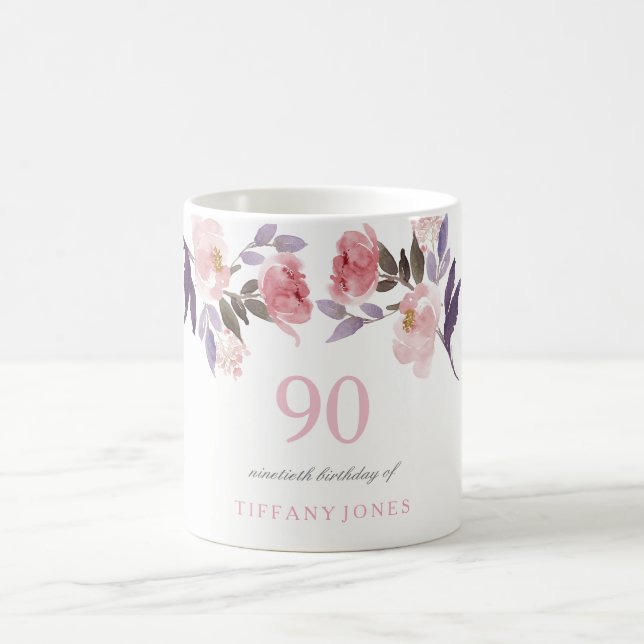 Mug Aquarelle florale rose Peach 90e anniversaire Cade (Centre)