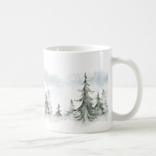 Mug Aquarelle Forêt de sapins rustiques hiver