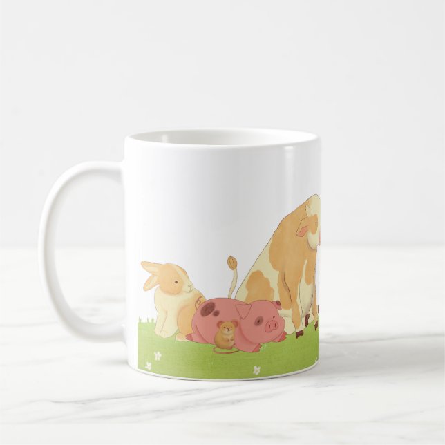Mug Aquarelle Forêt Et Animaux Agricoles Sur Herbe Ver (Gauche)