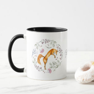 Mug Aquarelle Fox Floral Nom personnalisé