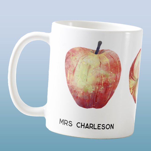 Mug Aquarelle Fruit Pomme Professeur personnalisé (Apple watercolor personalized teacher gift coffee mug)