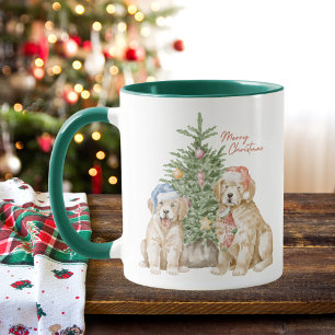 Mug Aquarelle Golden Retriever Chiot Joyeux Noël