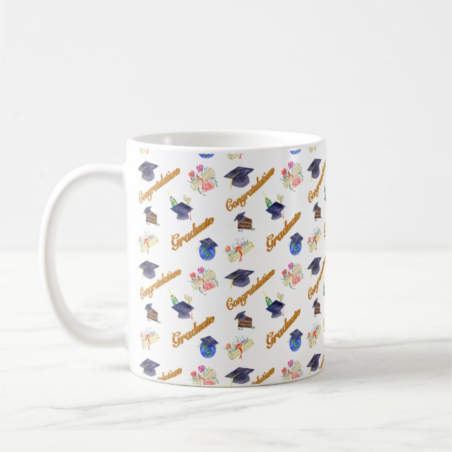 Mug Aquarelle Graduation Avec Casquette, Diplôme, Gâte (Gauche)