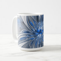 Aquarelle gris bleu Abstrait Fractal Art Flower