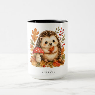 Mug aquarelle hérisson de la forêt automnale migno