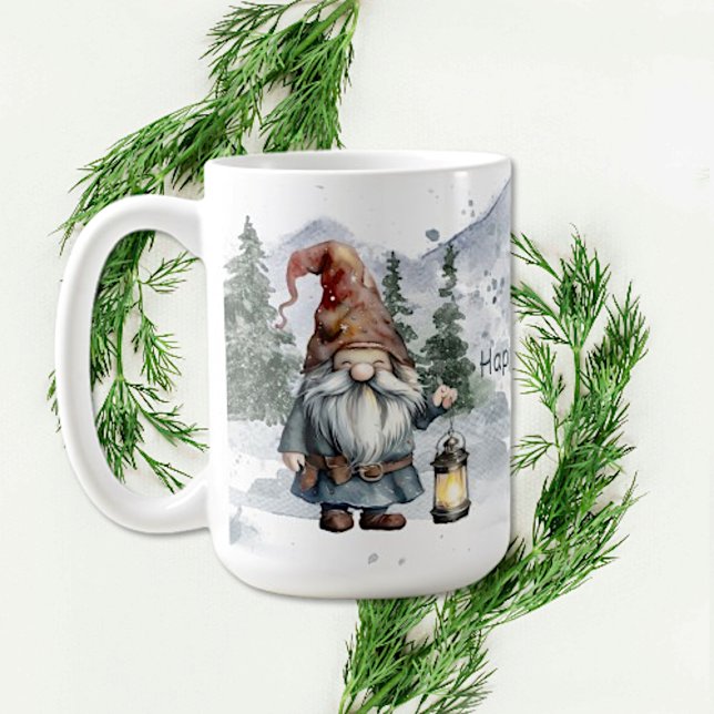 Mug Aquarelle hiver Gnome de Noël (Watercolor Winter Christmas Gnome Coffee Mug)
