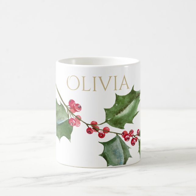 Mug Aquarelle Holly et Berries rouges (Centre)
