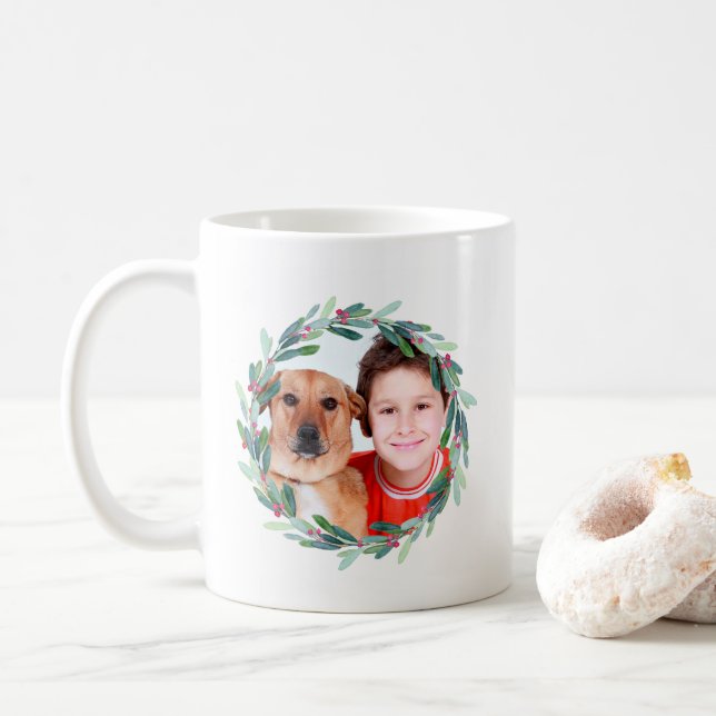 Mug Aquarelle Holly Jolly Photo de Noël (Avec donut)