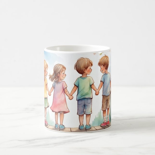 Mug Aquarelle Illustration Enfants Amitié douce (Centre)