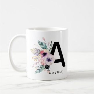 Mug Aquarelle initiale de l'alphabet A du monogramme d