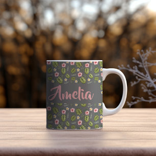 Mug Aquarelle jardin gris rose motif