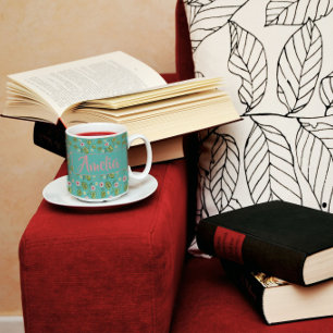 Mug Aquarelle jardin rose clair motif turquoise