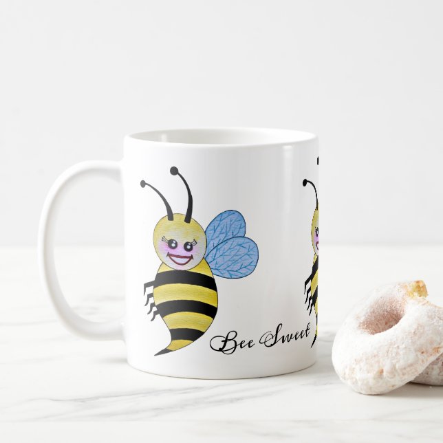 Mug Aquarelle Jolie Abeille De Miel Avec Un Bon Sourir (Avec donut)