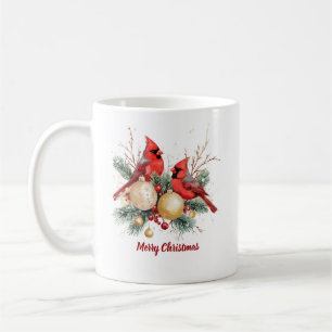 Mug Aquarelle Joyeux Noël Cardinal rouge & Berries