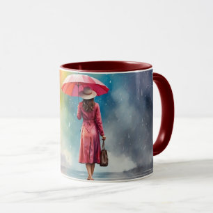 Mug Aquarelle Lady Rain avec parapluie Grey robe Musiq