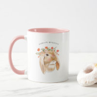 Aquarelle Lapin Floral Lapin | Nom Monogramme