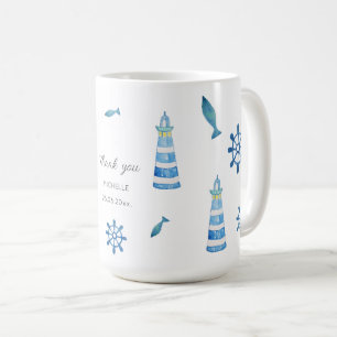 Mug Aquarelle Lighthouse Beach Peinte à la main