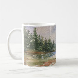 Mug Aquarelle Maine Paysage Eau Forêt Bleu Vert