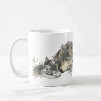 Mug Aquarelle Mère Wolf & Cubs Animal Art