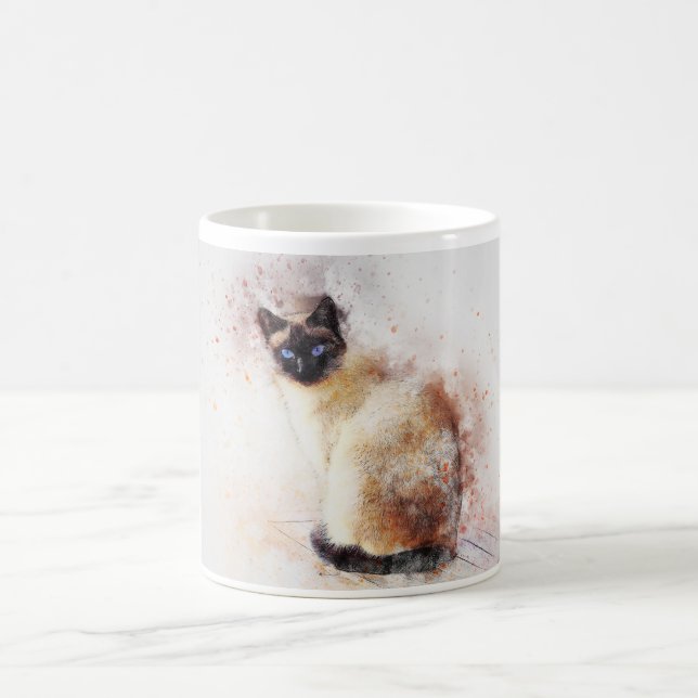 Mug Aquarelle mignonne Chat siamois Abstrait (Centre)