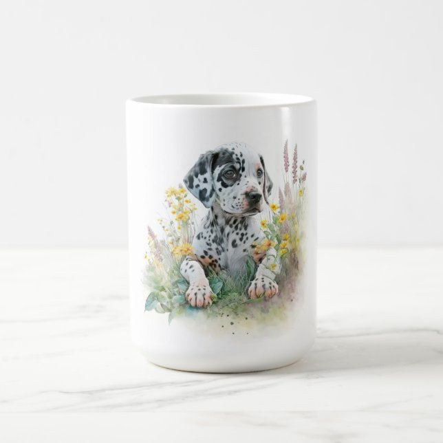 Mug Aquarelle mignonne Floral Dalmatien Chien chiot (Centre)