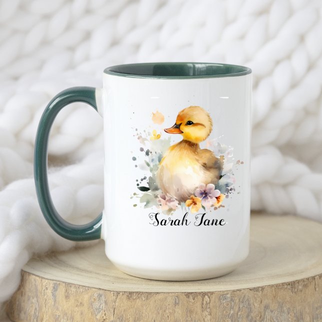 Mug Aquarelle mignonne florale canard & bébé éléphant (Créateur téléchargé)