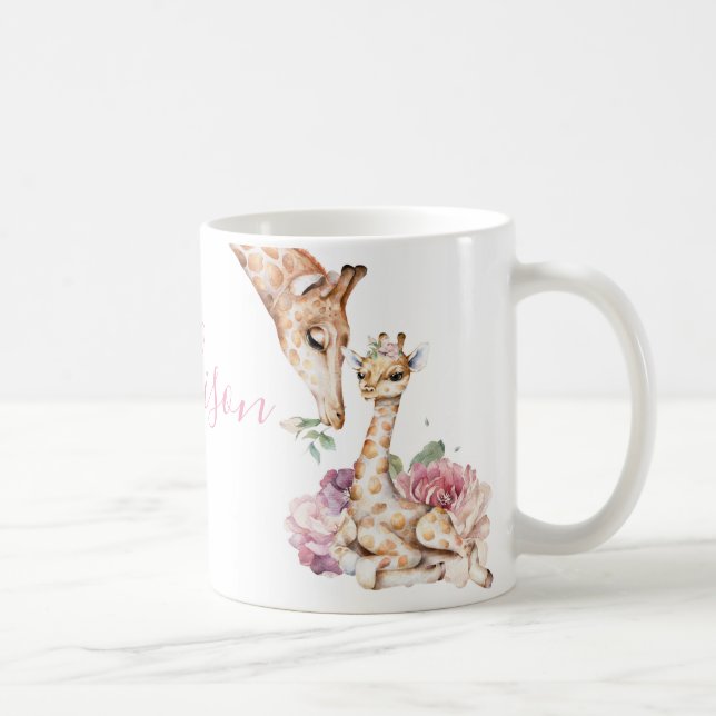 Mug Aquarelle mignonne Mère Giraffe avec bébé (Droite)