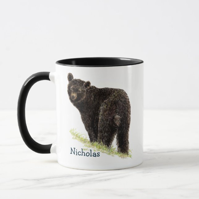 Mug Aquarelle mignonne Ours Noir Animal Nature Art (Gauche)