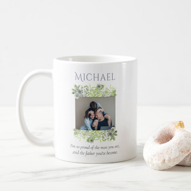 Mug Aquarelle moderne 2 photos Fête des pères mari (Avec donut)