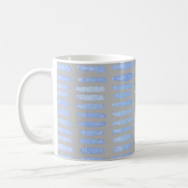 Mug Aquarelle moderne Bleu stries sur gris (Gauche)