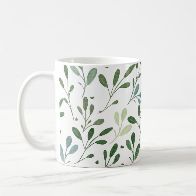 Mug Aquarelle moderne chic verdure Feuilles botaniques (Gauche)