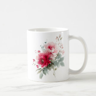 Mug Aquarelle moderne fleurs bordeaux rose