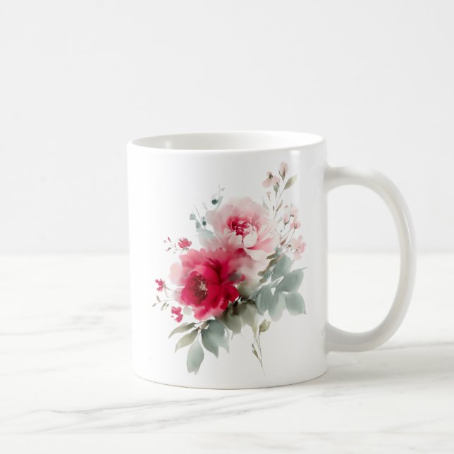 Mug Aquarelle moderne fleurs bordeaux rose (Droite)