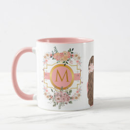 Mug Aquarelle moderne Fleurs roses M Monogramme pour e