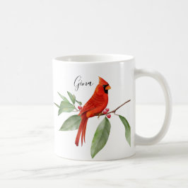Mug Aquarelle Monogramme Oiseau cardinal rouge