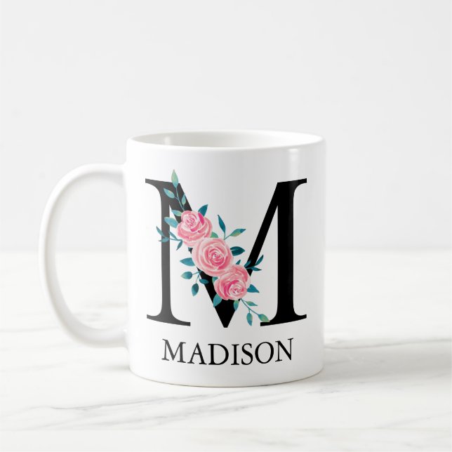 Mug Aquarelle Monogramme Personnalisée Lettre M (Gauche)