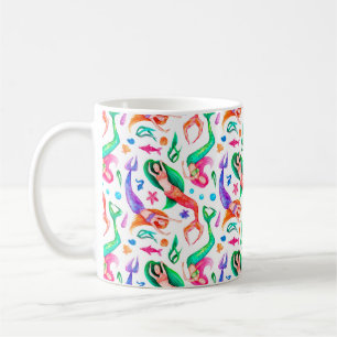 Mug Aquarelle motif sans soudure avec sirènes, coquill