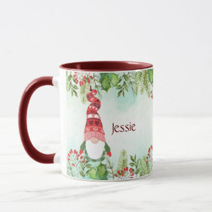 Mug Aquarelle Noël Gnome Nom personnalisé 