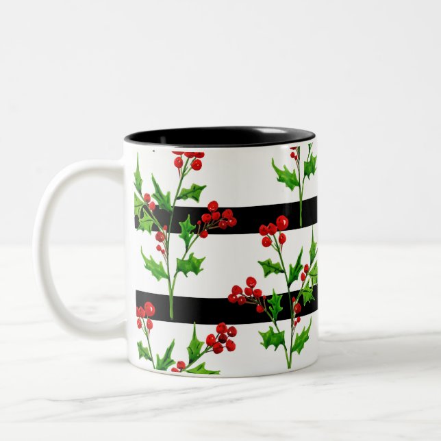 Mug Aquarelle Noël Holly Moderne Motif (Gauche)