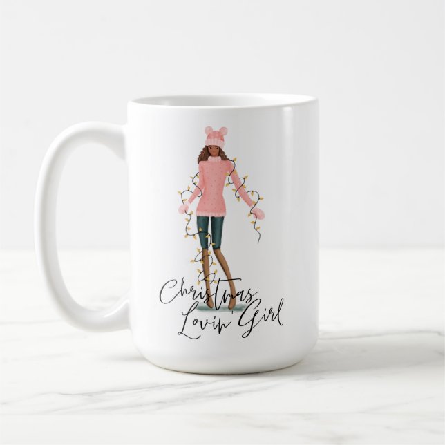 Mug Aquarelle Noël Lovin' Girl Enveloppée Dans Les Lum (Gauche)