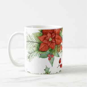 Mug Aquarelle Noël Poinsettia et Cardinal Rouge