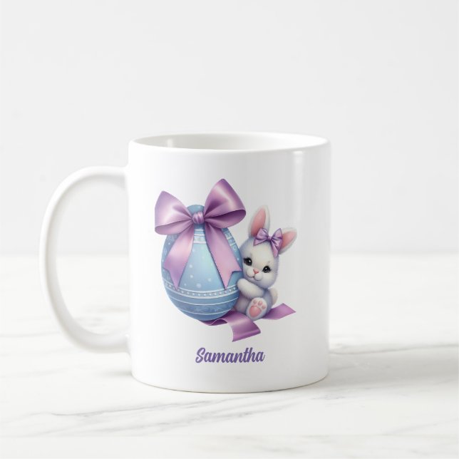 Mug Aquarelle OEuf bleu lapin de Pâques et arc violet (Gauche)