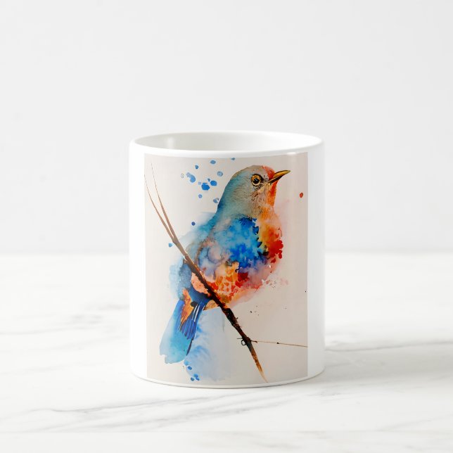 Mug Aquarelle Oiseau Peinture Toile Mur Art Bleu Oisea (Centre)