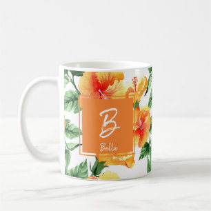 Mug Aquarelle Orange Fleur Timbre Monogramme Girl
