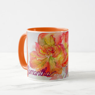 Mug Aquarelle orange rose jaune peinture florale