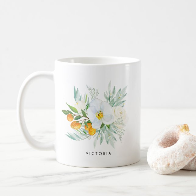 Mug Aquarelle Orchidées & Kumquats Bouquet Bridesmaid (Avec donut)