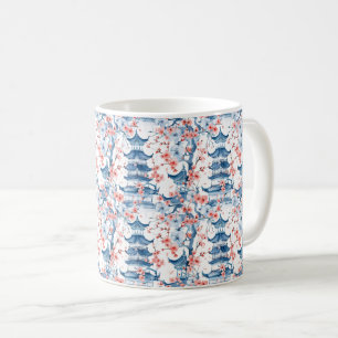 Mug Aquarelle Pagode chinoise avec fleurs de cerisiers