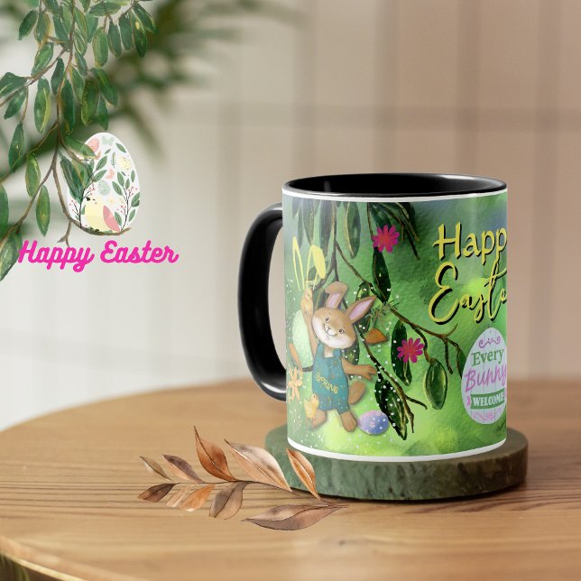 Mug Aquarelle Pâques lapin poulet personnalisé (Watercolor Easter Bunny Chicken Custom Mug)