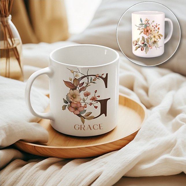Mug Aquarelle Pays Fleur sauvage Monogramme Lettre G (Créateur téléchargé)